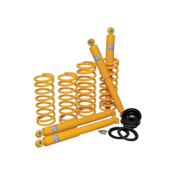 OMBOUWSET VAN LUCHTVERING NAAR SCHROEFVEREN BESTAANDE UIT 4 VEREN EN 4 SCHOKDEMPERS, HEAVY DUTY 40 MM VERHOGING (VOOR) EN 50 MM VERHOGING (ACHTER)
